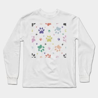 Doodle colorful paw prints Long Sleeve T-Shirt